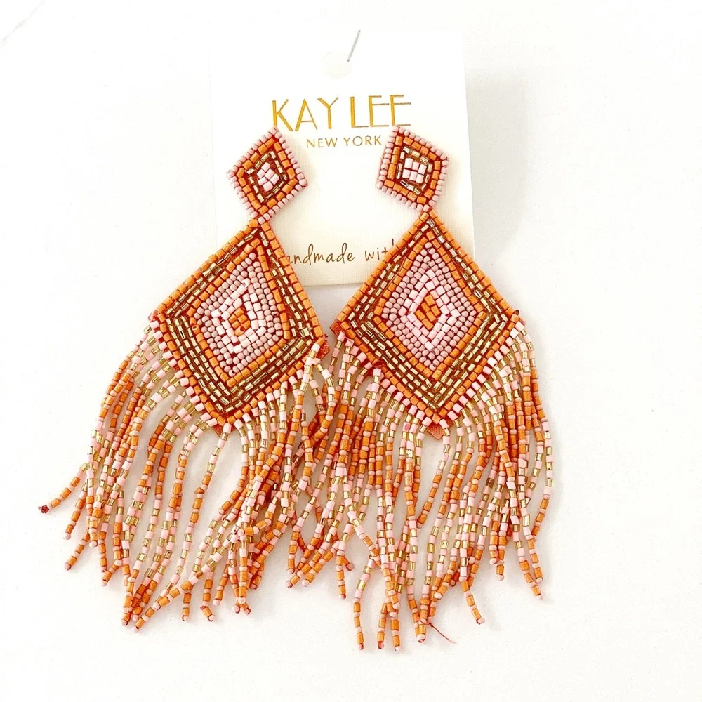💝 FINAL SALE KAYLEE Handmade Beaded Tassel Earrings- Boho Drop Fringe Ea… - Picture 1 of 10